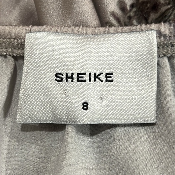 Sheike Halter Dress 8 Grey Silver Floral Satin Maxi Midi Boho Open Back Tie - Picture 11 of 11